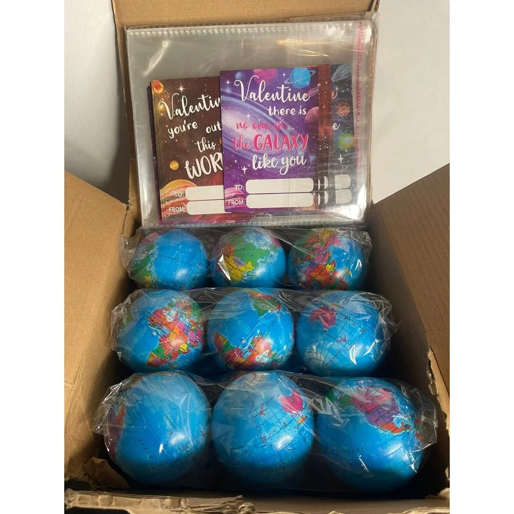 Tatuo 36‎ Pack Valentines Day Earth Globe Foam Stress Ball with Space Cards Gift